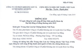 Thông báo về ngày đăng ký tham dự ĐHĐCĐ 2019