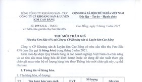 THƯ MỜI CHÀO GIÁ tiêu thụ Fero Silic 45% tại Công ty Cp KSLKB