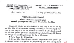 THÔNG BÁO VV TIÊU THỤ SẢN PHẨM THIẾC THỎI TẠI CÔNG TY