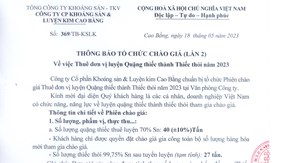Thông báo tổ chức chào giá (lần 02) Vv Thuê đơn vị luyện Quặng thiếc thành Thiếc thỏi năm 2023