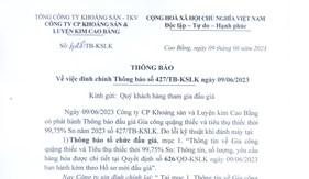 Thông báo vv đính chính Thông báo số 427/TB-KSLK ngày 09/6/2023