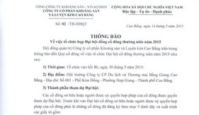 THÔNG BÁO VỀ VIỆC TỔ CHỨC HỌP ĐẠI HỘI ĐỒNG CỔ ĐÔNG THƯỜNG NIÊN NĂM 2015