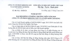 NGHỊ QUYẾT ĐẠI HỘI ĐỒNG CỔ ĐÔNG THƯỜNG NIÊN NĂM 2019