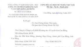 V/V GIẢI TRÌNH CHÊNH LỆCH LỢI NHUẬN SAU THUẾ TẠI BCTC NĂM 2020 SO VỚI NĂM 2019