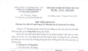 Thư mời chào giá tiêu thụ Fero Silic 45%