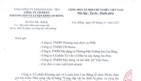 Thư mời chào giá cung cấp vật tư, thiết bị phục vụ công tác văn phòng