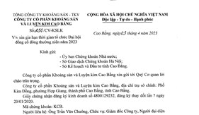 Xin gia hạn thời gian tổ chức Đại hội đồng cổ đông TN năm 2023